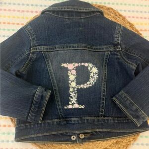 The Children's Place Dark Blue Denim Jacket with Floral 'P' Embroidery
